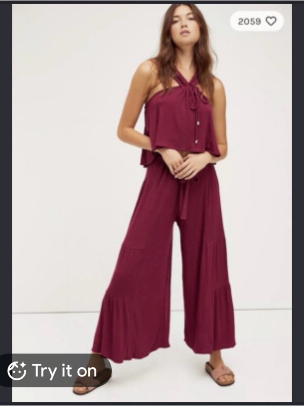 Free People Wine Halter Wide-Leg Jumpsuit